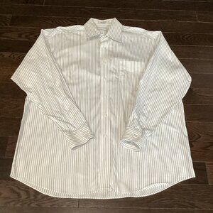 Blue Brown White Stripe Pinpoint Cotton Long-sleeve Dress Shirt - 16.5x34/35